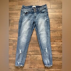 BKE Payton Women's Distressed Universal Fit Mid-Rise Ankle Skinny Jeans MidWash